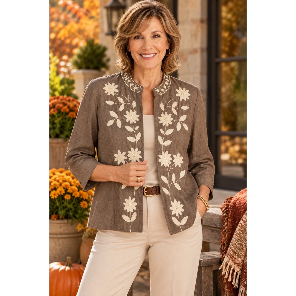 NWT Chico's Simcha Edna Embroidered Linen Blazer Jacket (MSRP: $118) Large